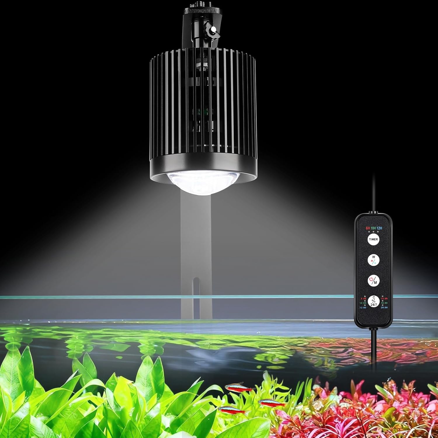 fishkeeper Clip On Aquarium Light, 24/7 Fish Tank Light with Timer, DIY 3 Colors & 10 Brightness Full Spectrum Aquarium LED Lights with Adjustable Metal Clamp for Freshwater Plants Fish Tanks (100W)